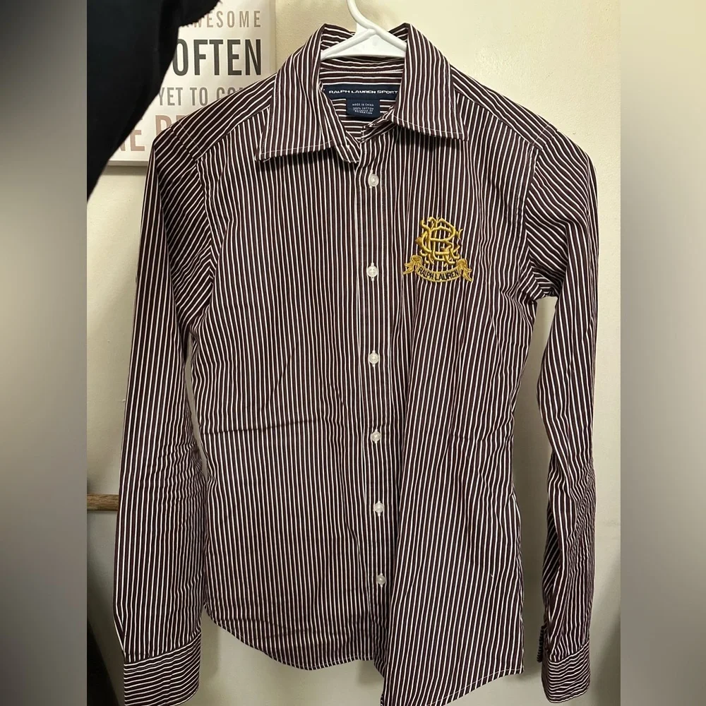 Ralph Lauren Striped Button Down Shirt - Black and White with Gold Logo - Picture 7 of 11